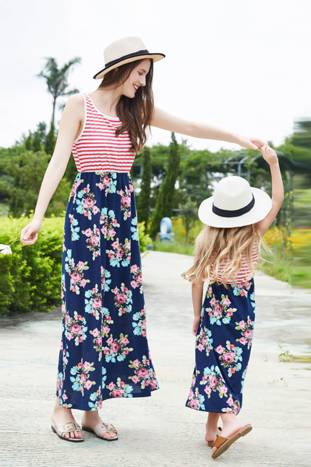 Women Striped Floral Sleeveless Dress (Mommy and Me Set)