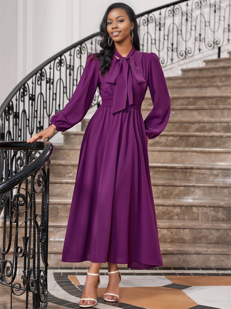 Tie-Neck Balloon Sleeve Dress