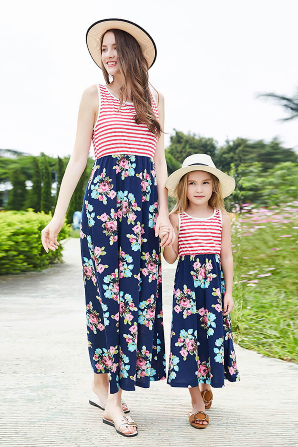 Women Striped Floral Sleeveless Dress (Mommy and Me Set)