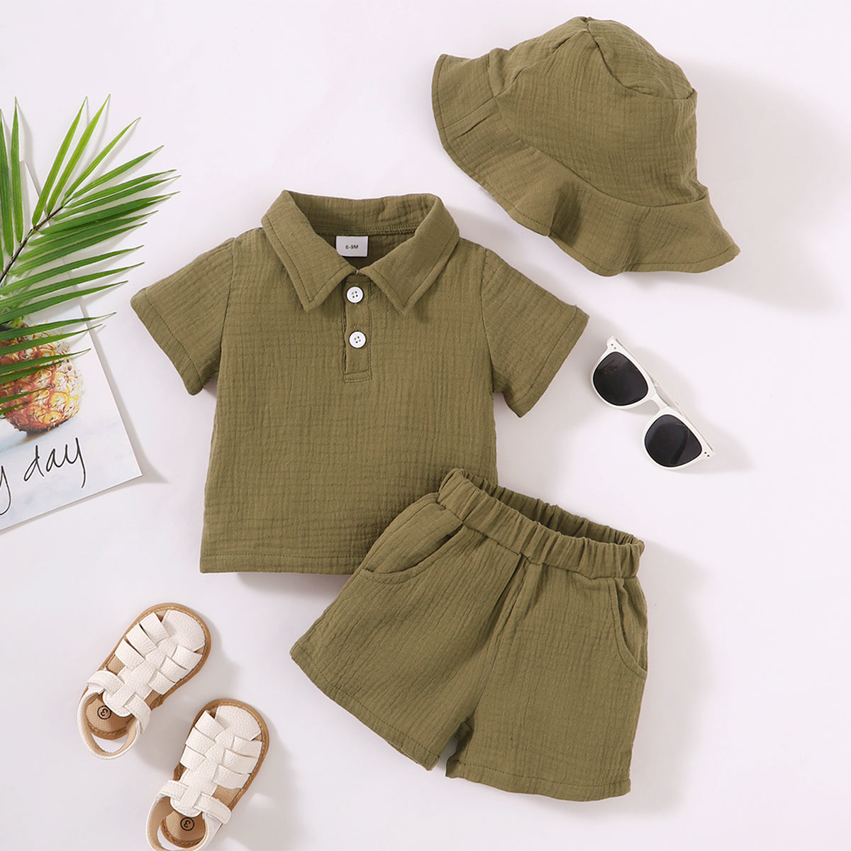 Textured Polo Shirt and Shorts Set