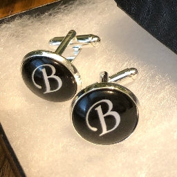 Men's Monogram / Initial Cuff Links - Black & Silver (A-Z)