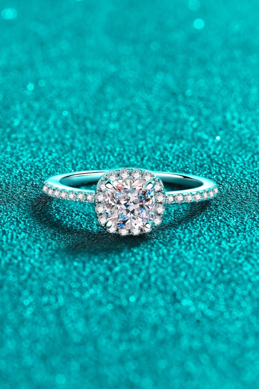 1 Carat Moissanite 925 Sterling Silver Halo Ring - Uylee's Boutique