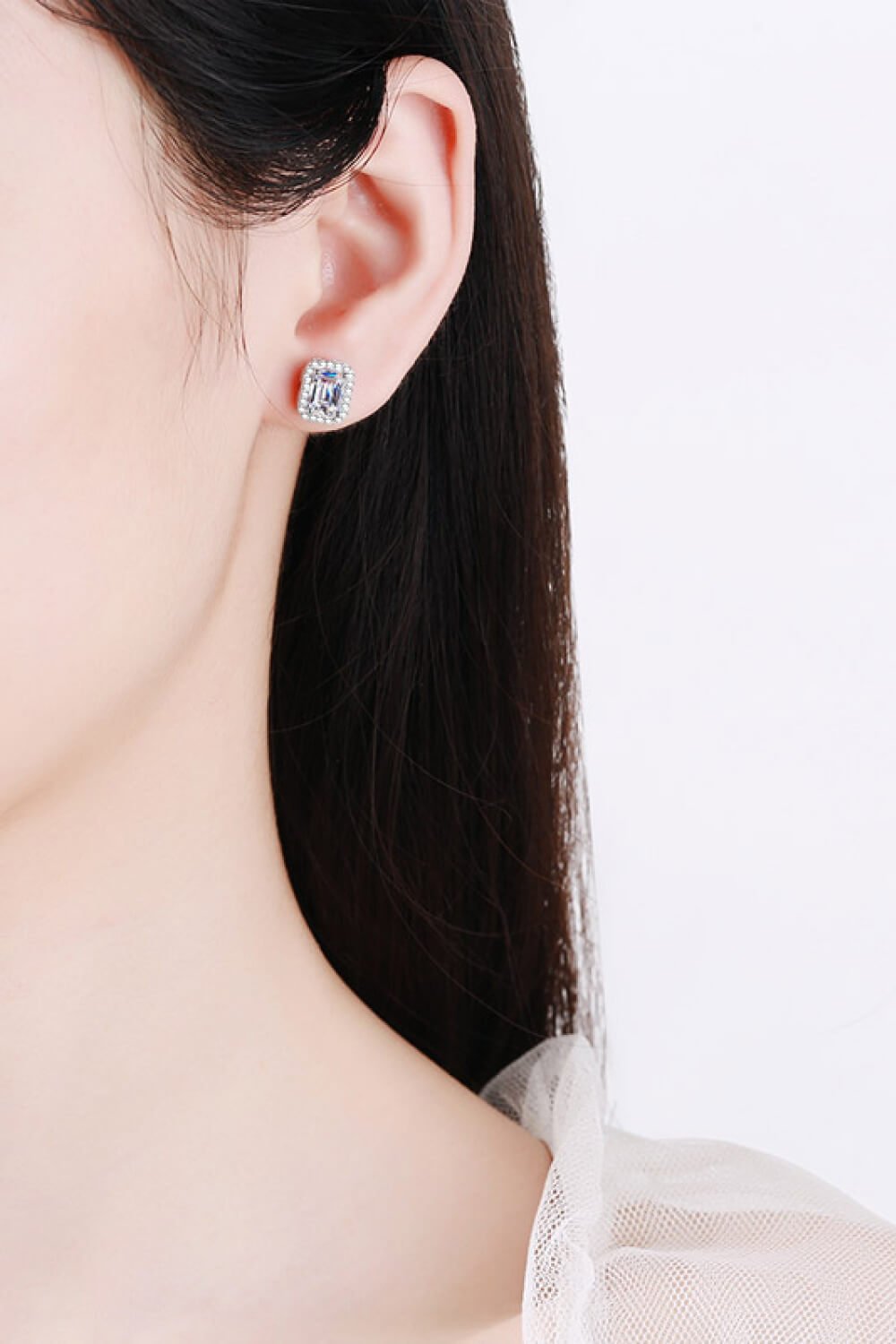 1 Carat Moissanite Rhodium-Plated Square Stud Earrings - Uylee's Boutique
