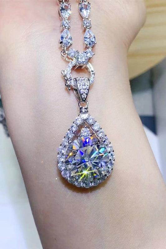 10 Carat Moissanite Teardrop Pendant Platinum-Plated Necklace - Uylee's Boutique