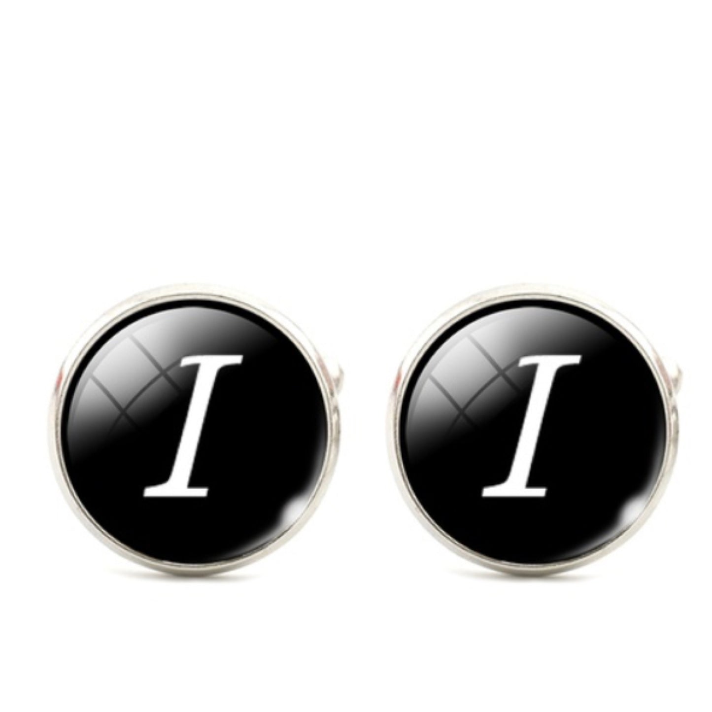 Men's Monogram / Initial Cuff Links - Black & Silver (A-Z)
