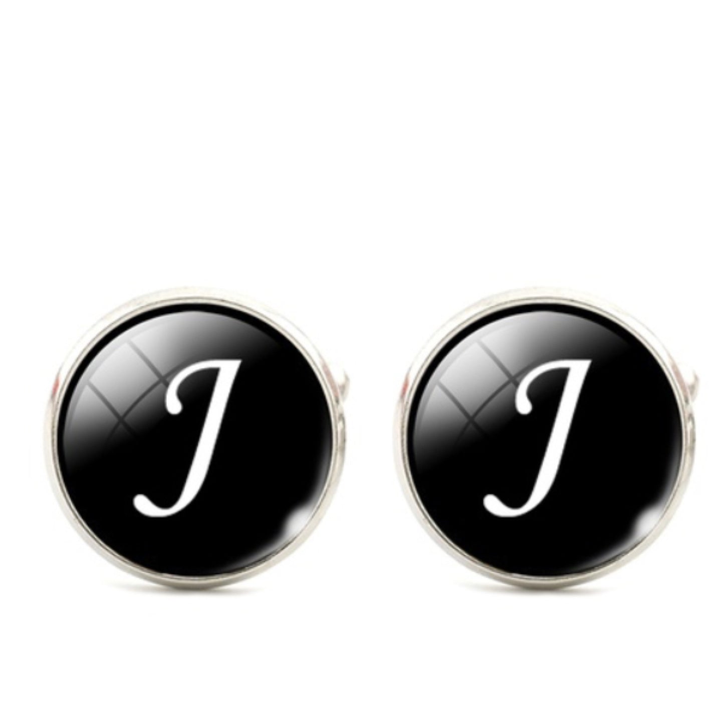 Men's Monogram / Initial Cuff Links - Black & Silver (A-Z)