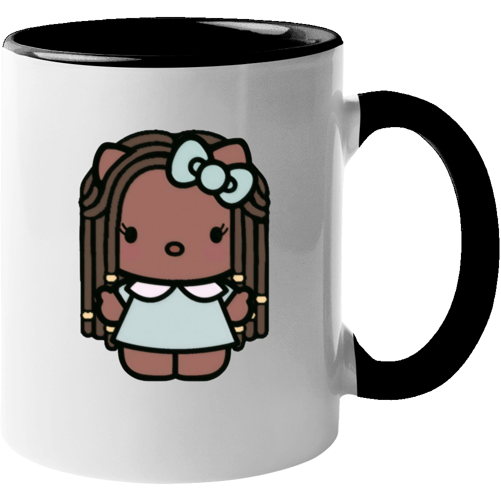 Beauty Kitty With Braids Mug - Black and White