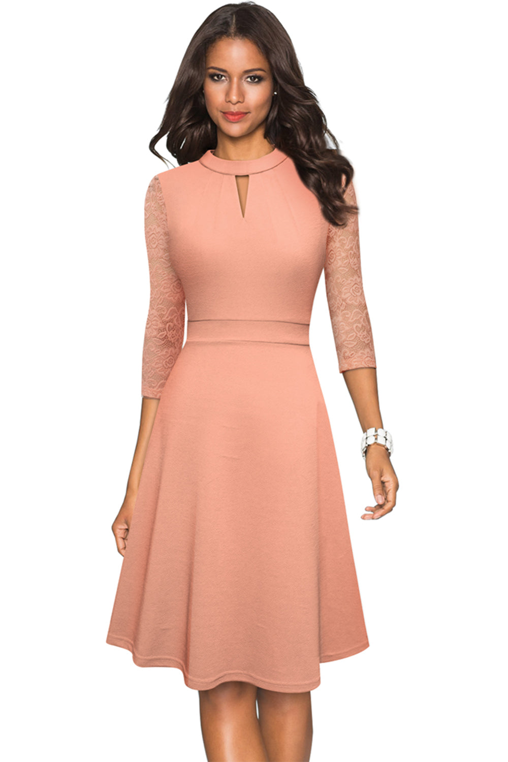 Round Neck Three-Quarter Sleeve Cutout Dress