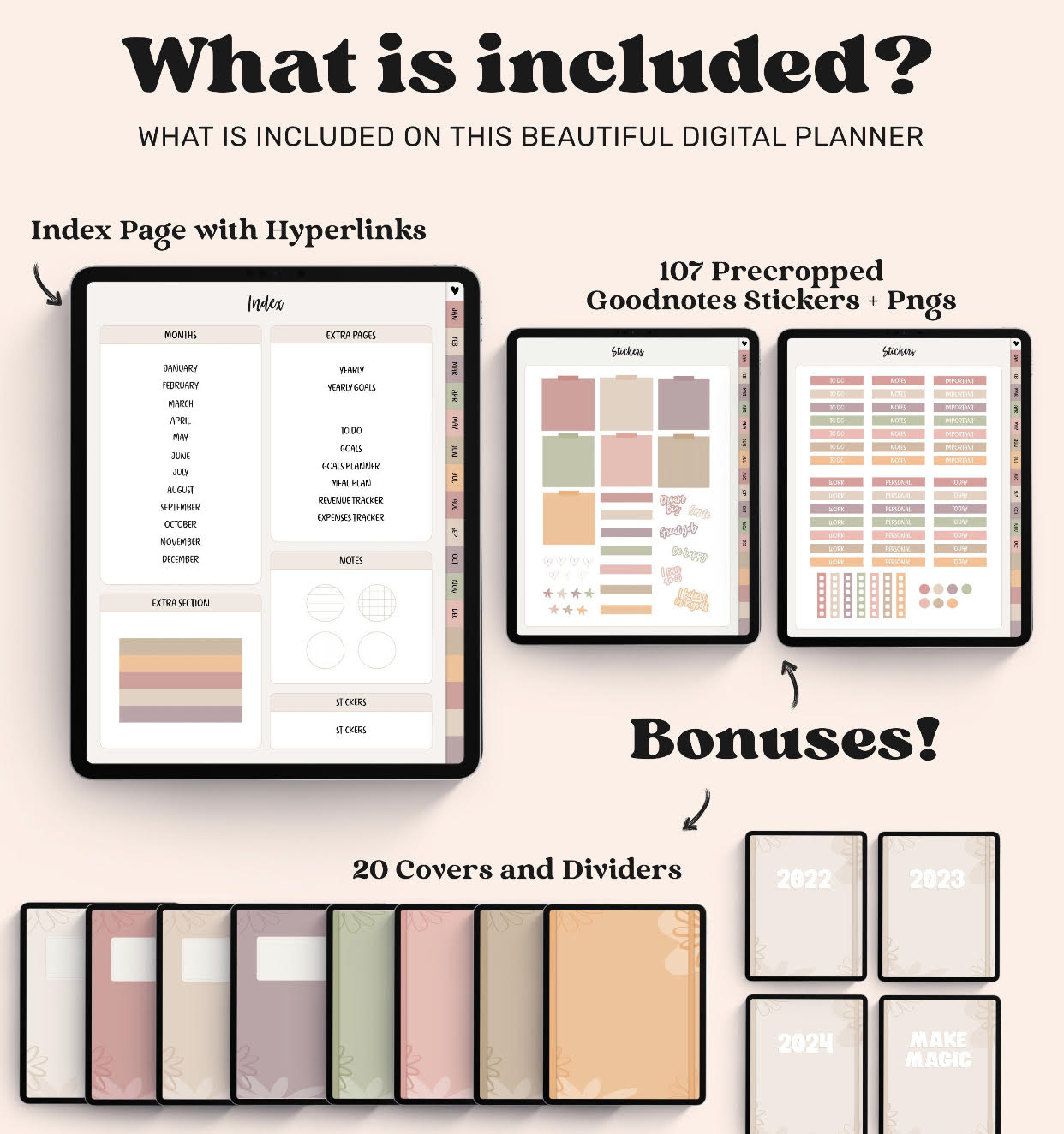 Digital Planner: Undated Goodnotes Planner for Goodnotes, Notability, Noteshelf, Xodo, or any pdf annotation app