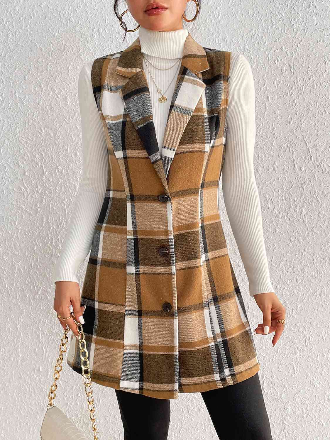 Plaid Lapel Collar Vest, Sizes Small - XLarge