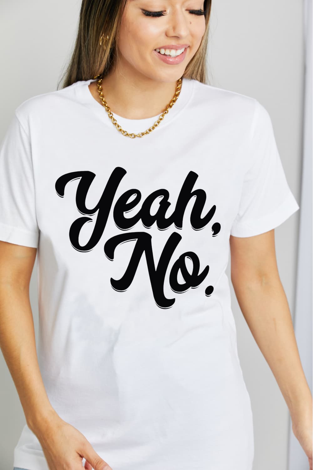 Simply Love YEAH, NO グラフィック コットン T シャツ