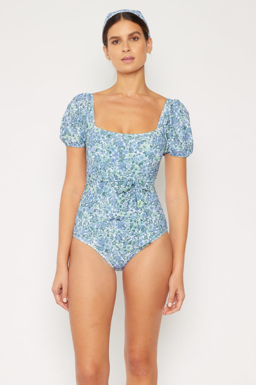 Marina West Swim Salty Air Puff Sleeve One-Piece in Blue (Mommy and Me Swim Suits)