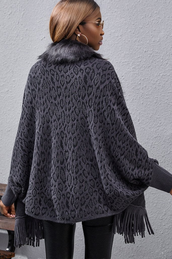 Leopard Fringe Detail Poncho