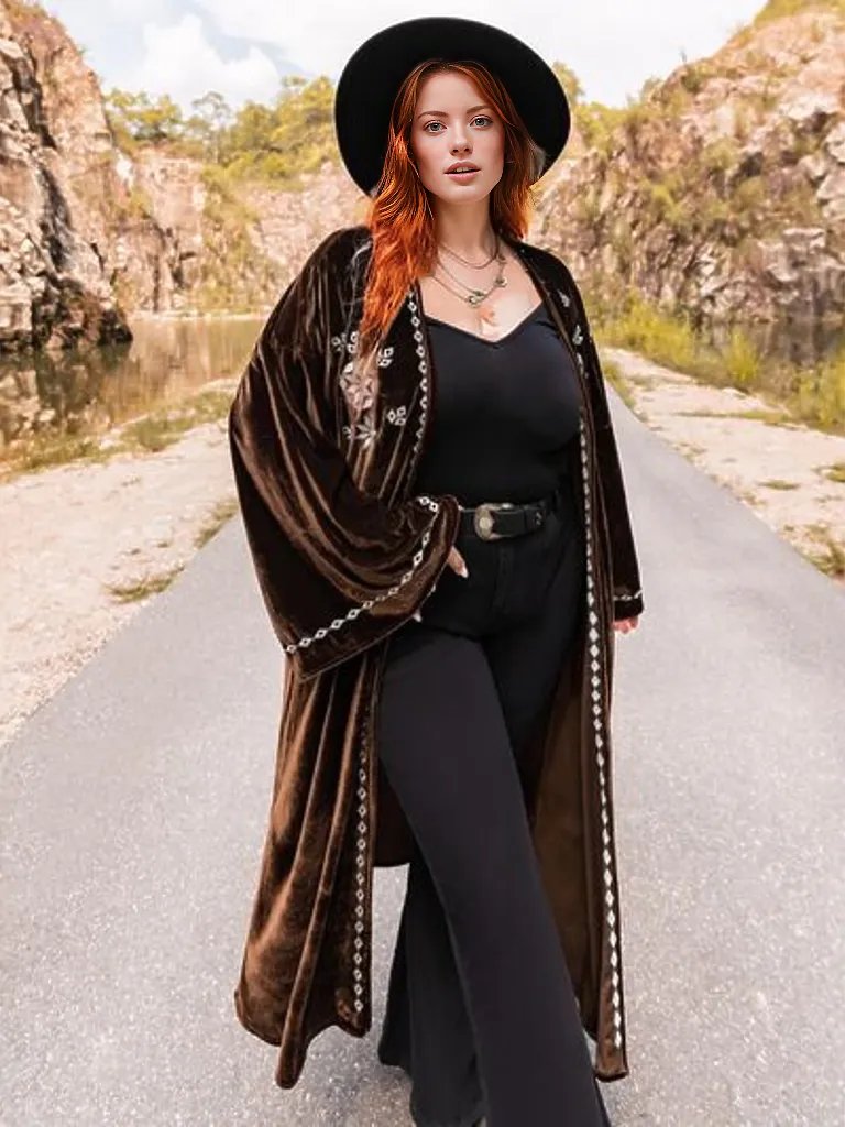 Plus Size Embroidery Open Front Long Sleeve Cardigan