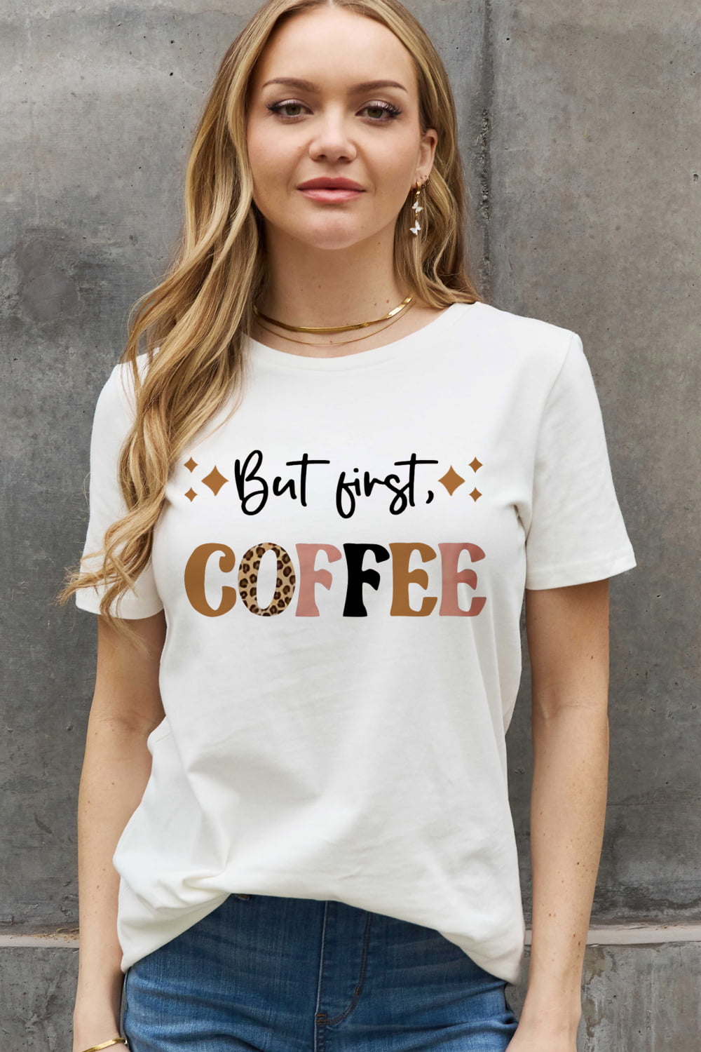 Simply Love Full Size BUT FIRST COFFEE Graphic Cotton Tee