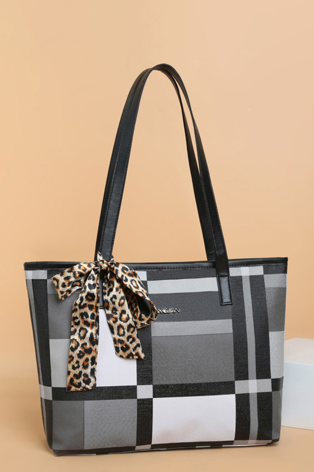 Uylee’s Boutique Color Block Tie Detail PU Leather Tote Bag