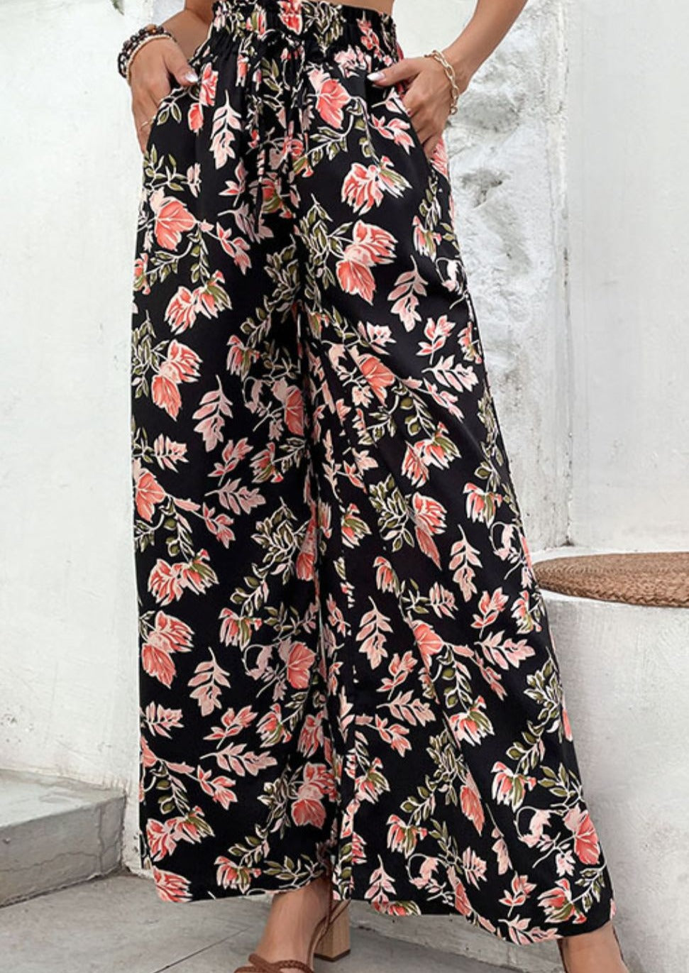 Floral Pull-On Wide Leg Pants