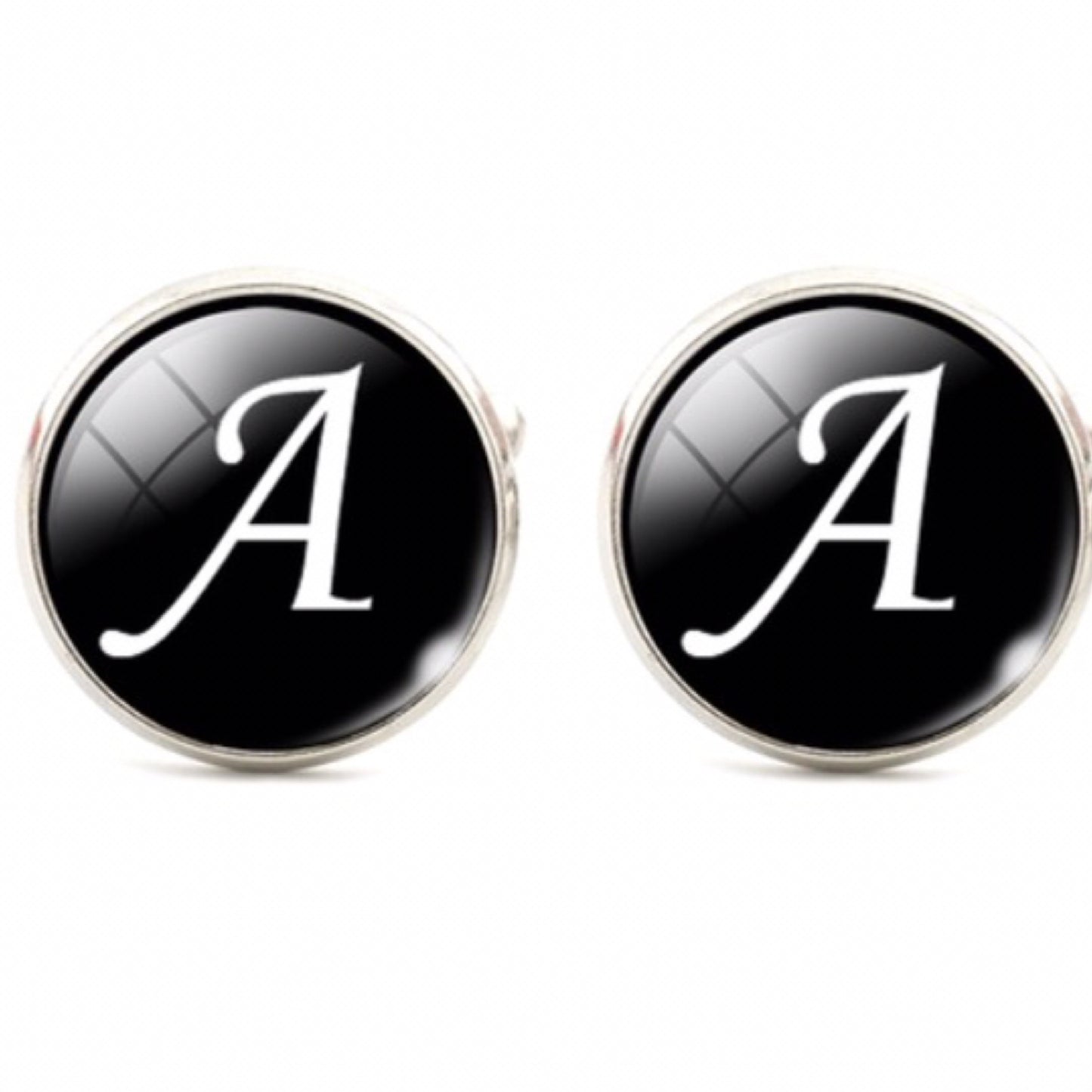 Men's Monogram / Initial Cuff Links - Black & Silver (A-Z)