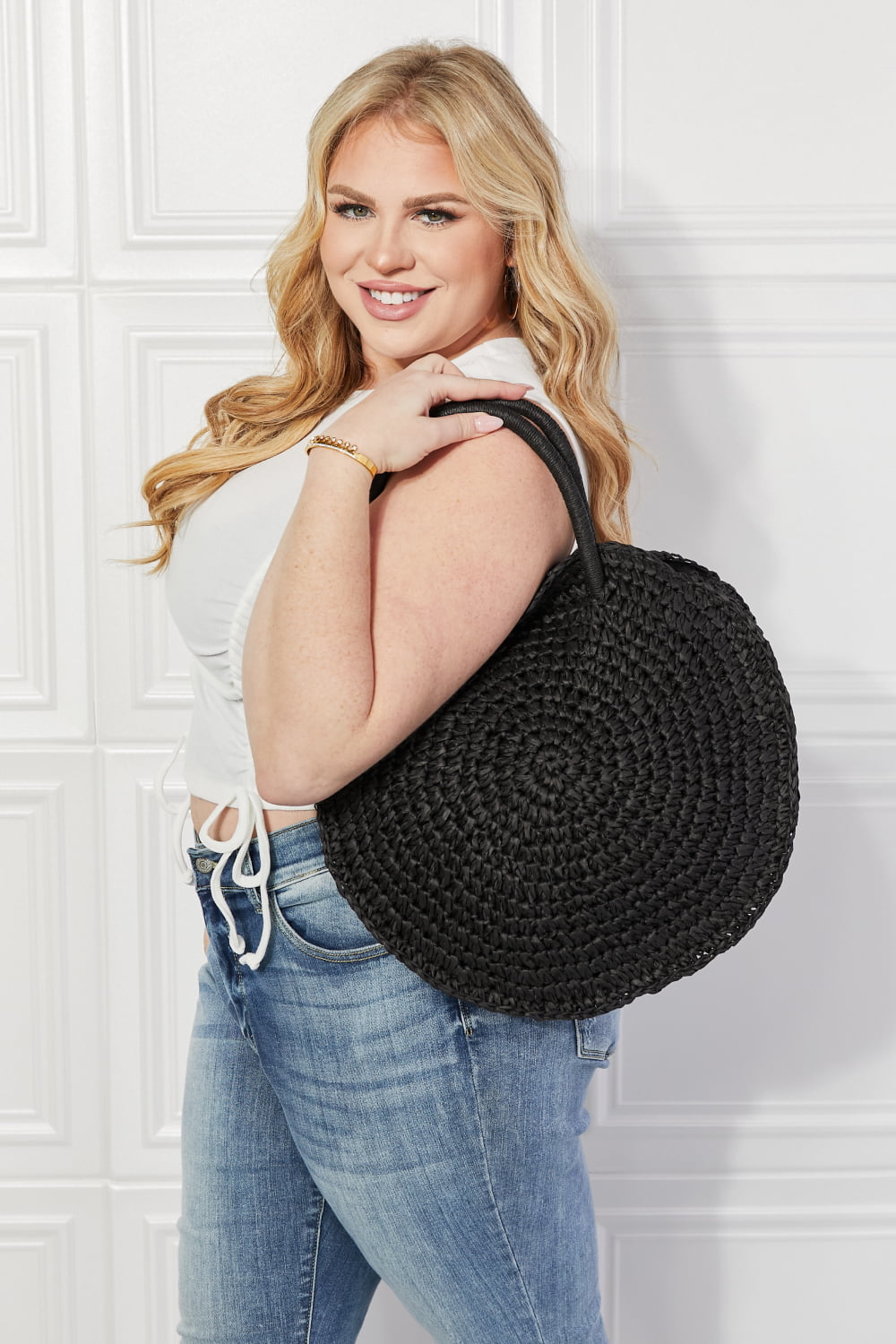 Uylee’s Boutique Justin Taylor Beach Date Straw Rattan Handbag in Black