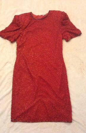 Red Indian Vintage 100% Pure Silk Beaded Dress, Size Medium - Gently Used