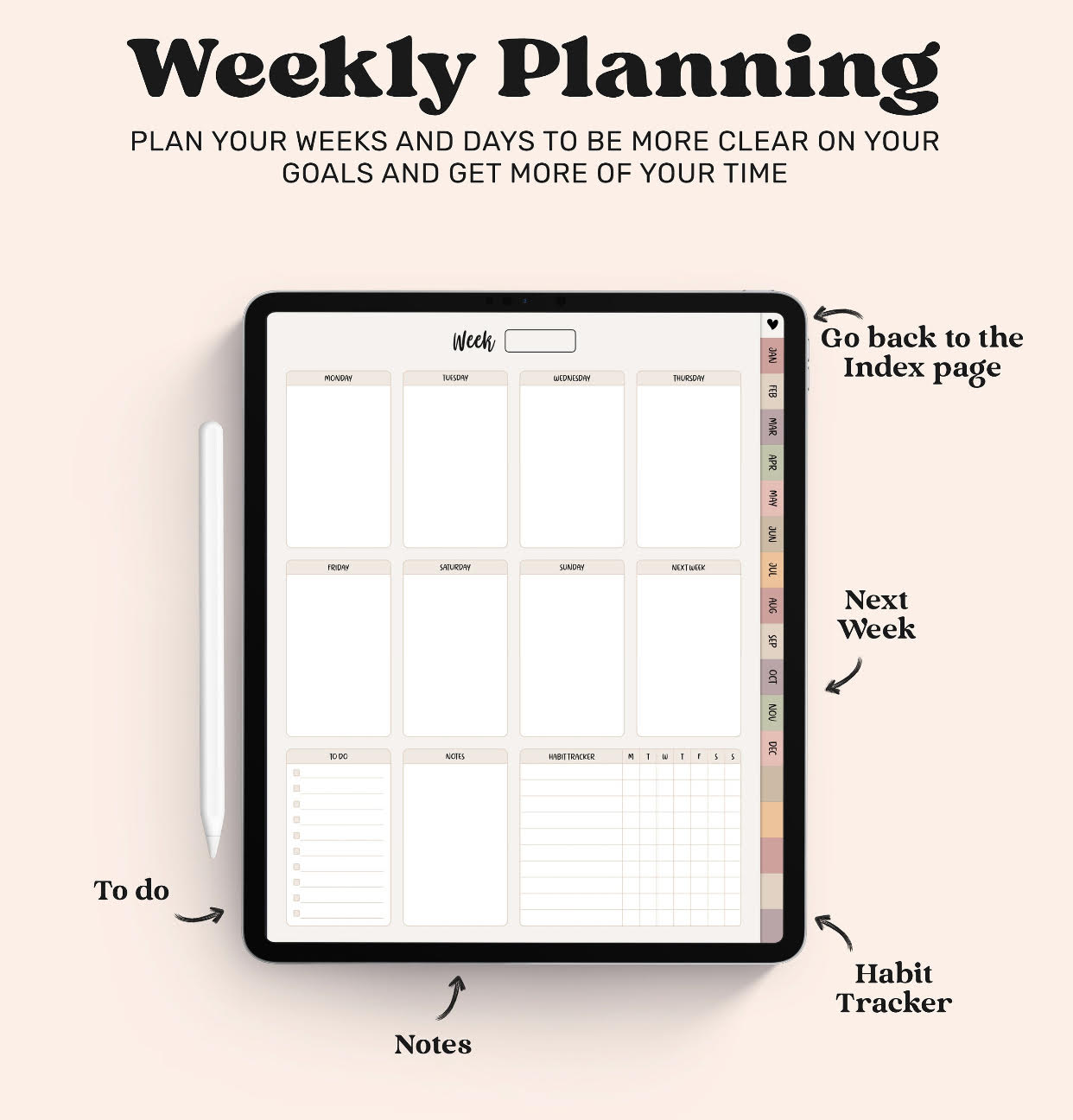 Digital Planner: Undated Goodnotes Planner for Goodnotes, Notability, Noteshelf, Xodo, or any pdf annotation app