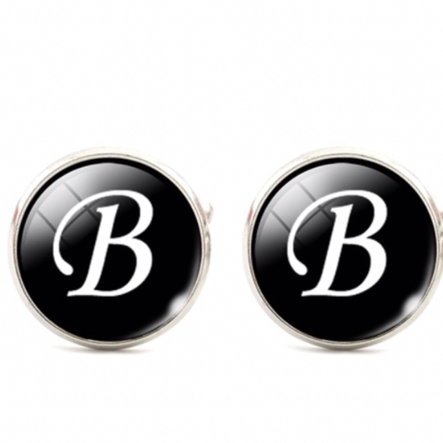 Men's Monogram / Initial Cuff Links - Black & Silver (A-Z)