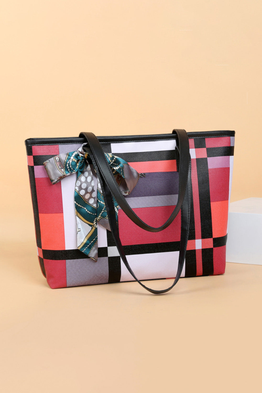 Uylee’s Boutique Color Block Tie Detail PU Leather Tote Bag