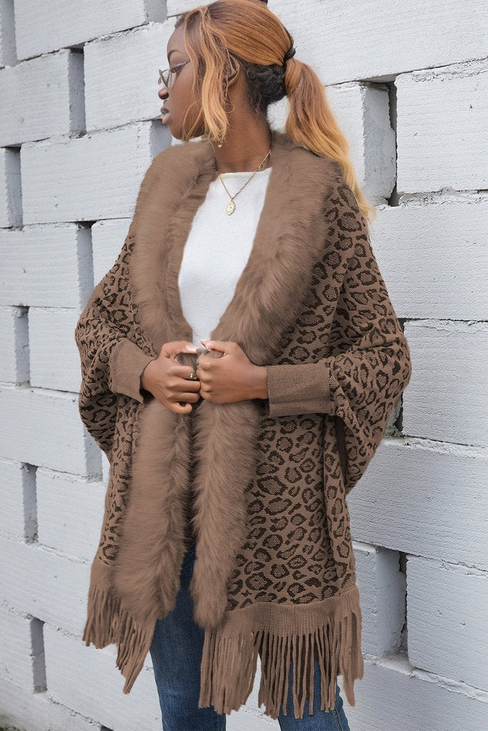 Leopard Fringe Detail Poncho