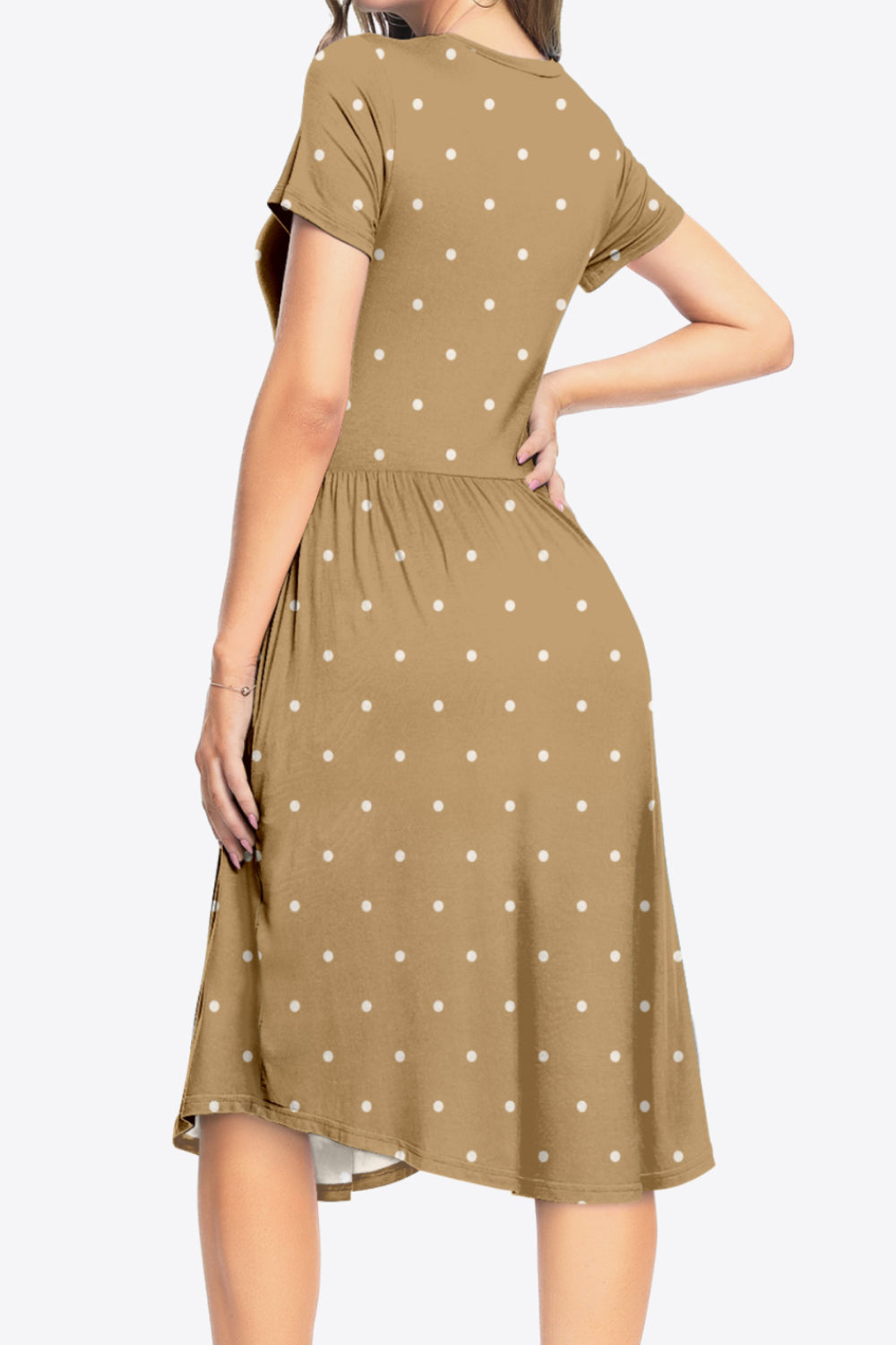 Uylee's Boutique Printed Round Neck Short Sleeve Dress with Pockets