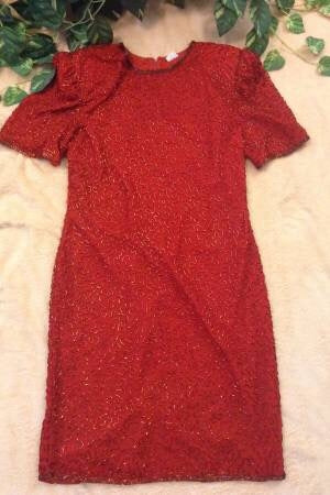 Red Indian Vintage 100% Pure Silk Beaded Dress, Size Medium - Gently Used