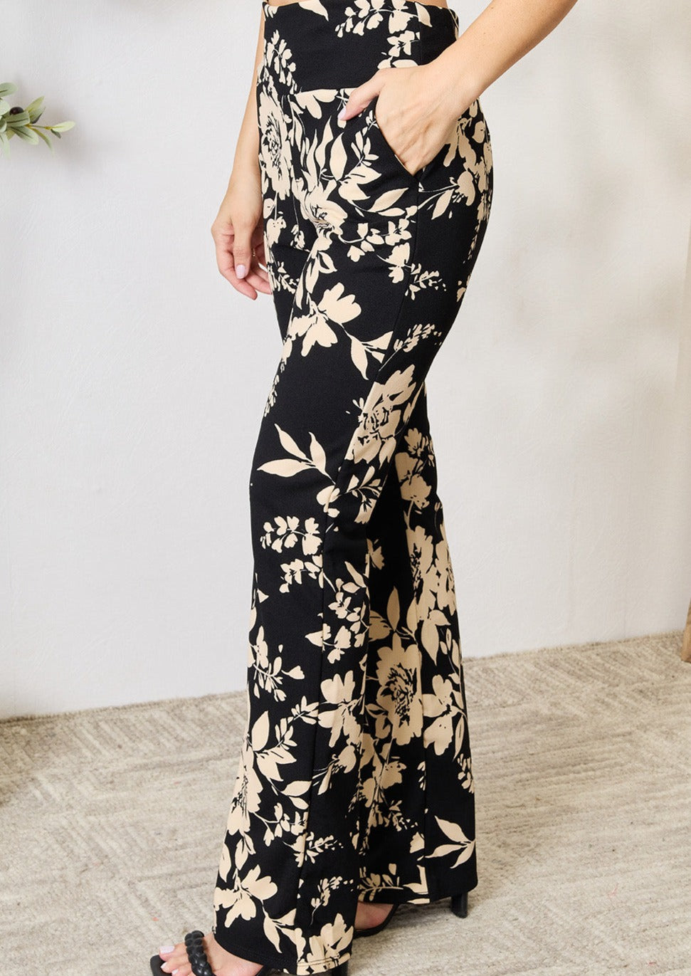 Heimish Full Size High Waist Floral Flare Pants