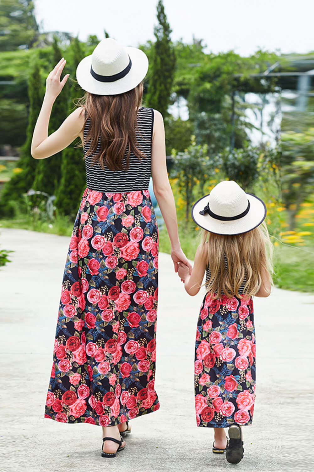 Mommy and Me Striped Floral Spliced Dress - Mom Size Dress, Sizes Small - XLarge