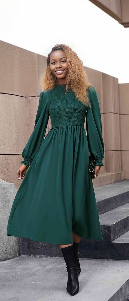 Smocked Long Sleeve Midi Dress Uylee's Boutique Smocked Long Sleeve Midi Dress Uylee's Boutique