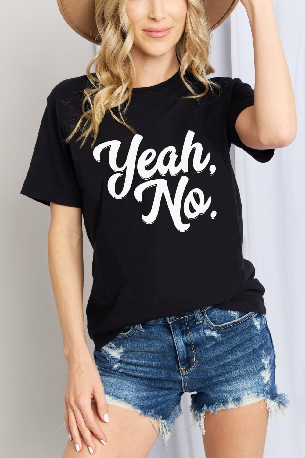 Simply Love YEAH, NO グラフィック コットン T シャツ