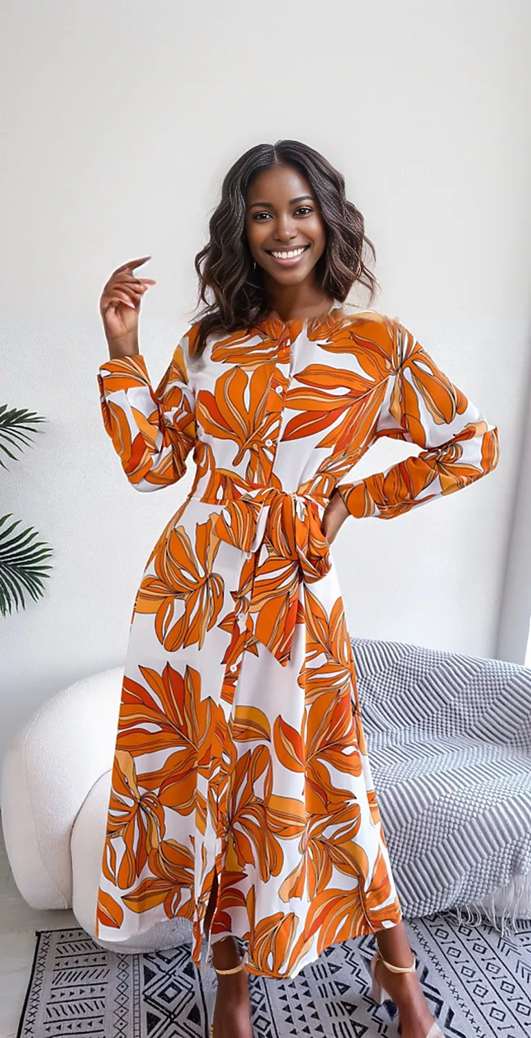 Tied Button Up Long Sleeve Dress - Three Color Choices