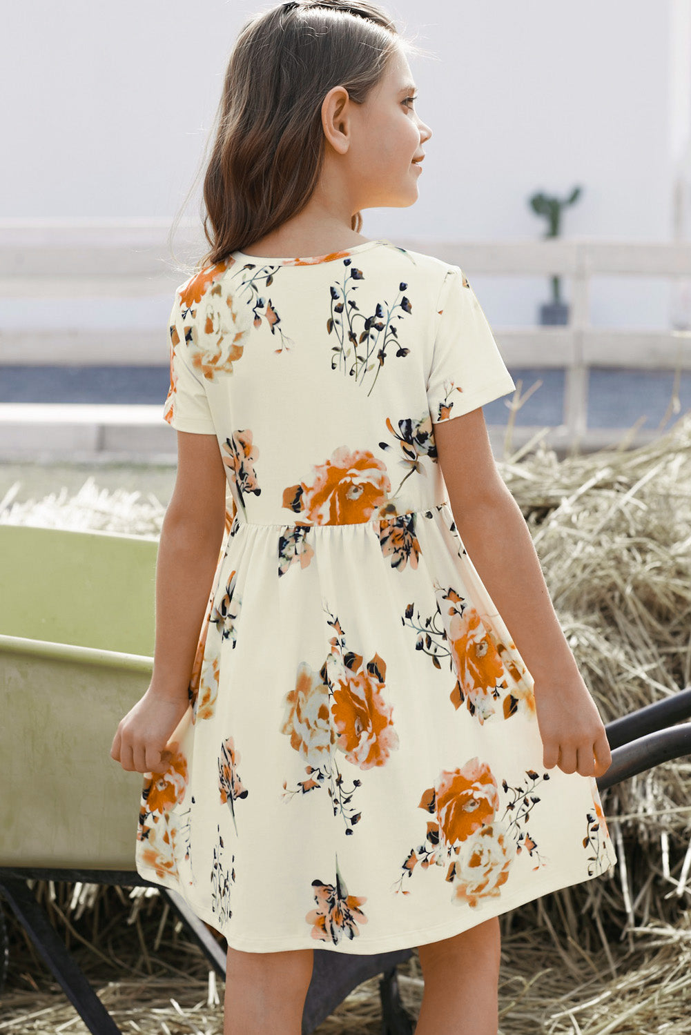 Girls Floral Short Sleeve Round Neck Dress, Sizes 4T - 12