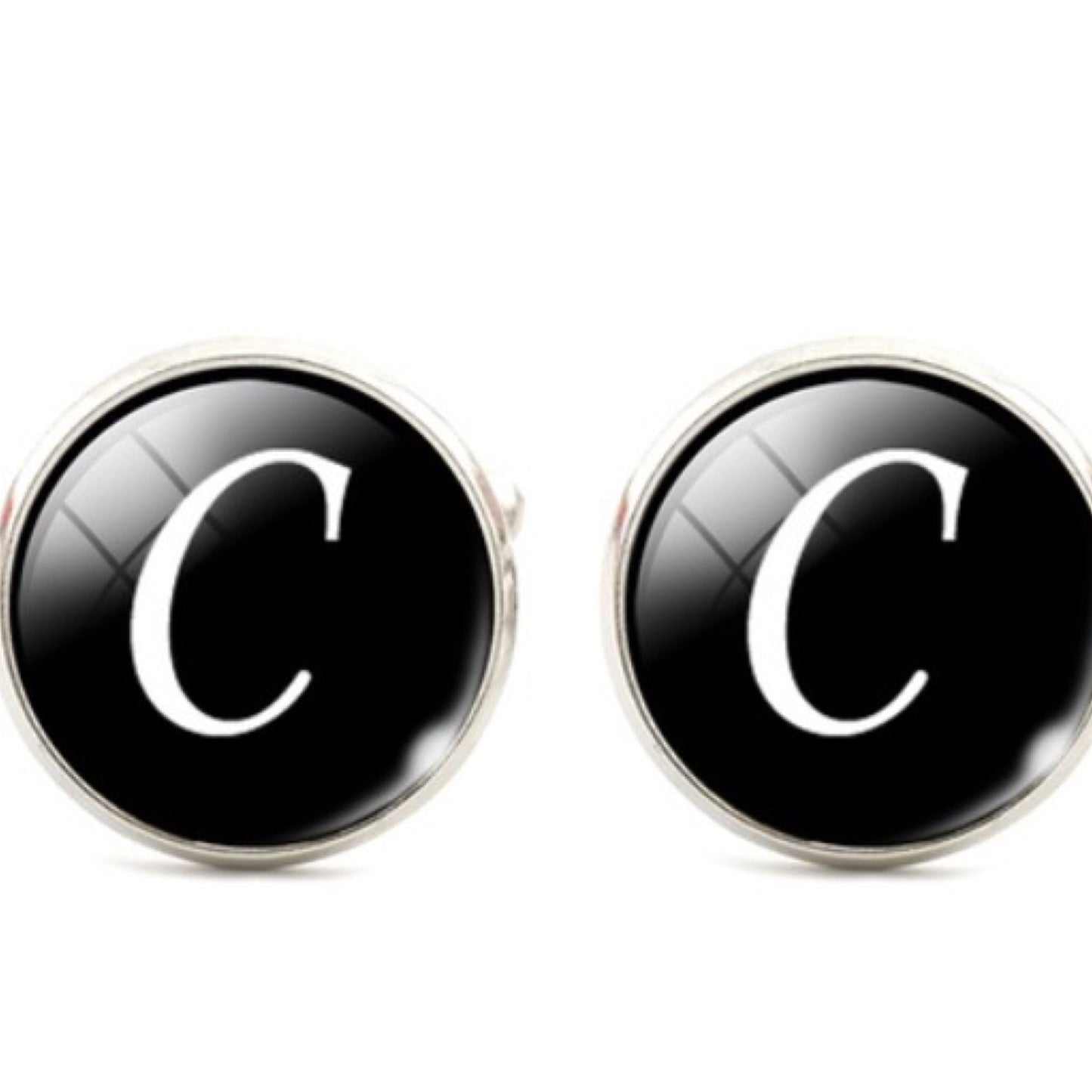 Men's Monogram / Initial Cuff Links - Black & Silver (A-Z)