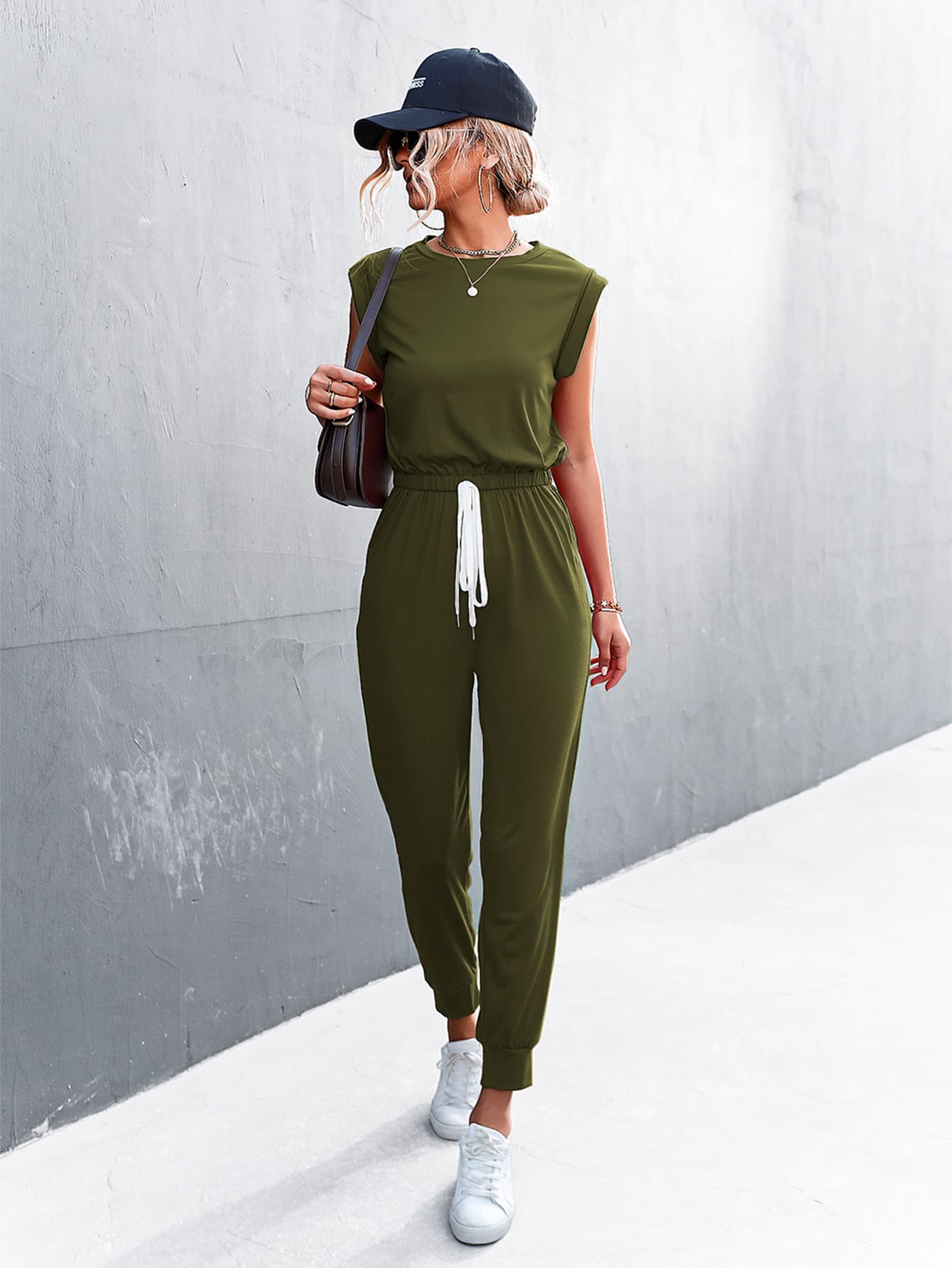 ARMY GREEN SHORT SLEEVE JUMPSUIT