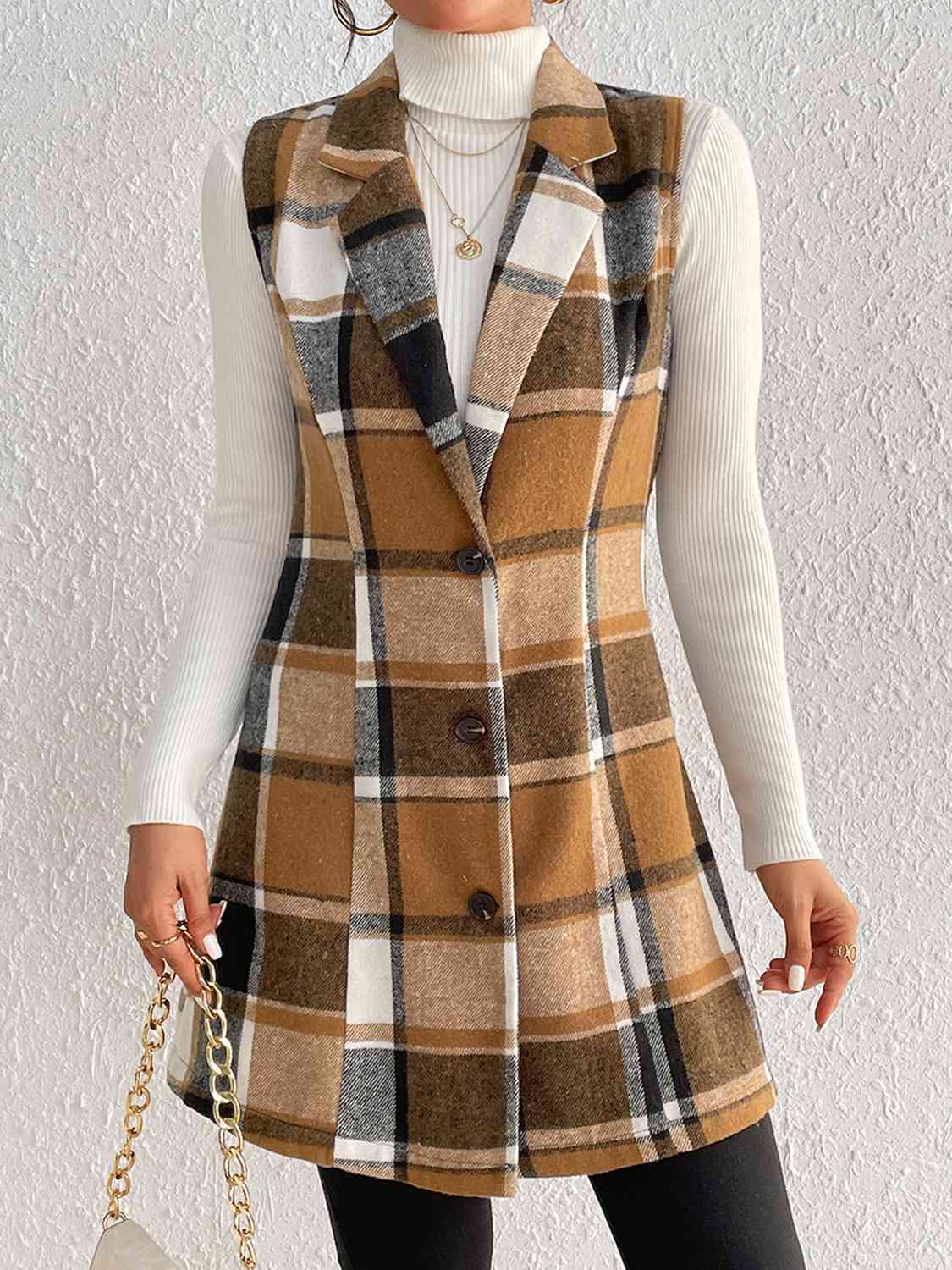 Plaid Lapel Collar Vest, Sizes Small - XLarge