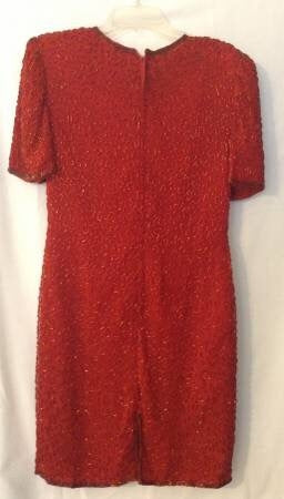 Red Indian Vintage 100% Pure Silk Beaded Dress, Size Medium - Gently Used