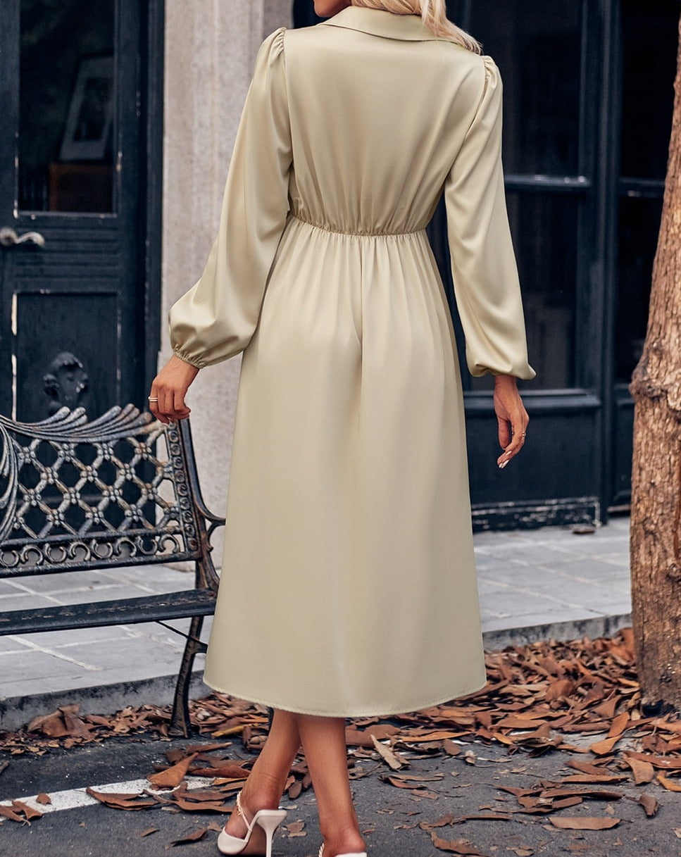 Surplice Neck Puff Sleeve Midi Dress