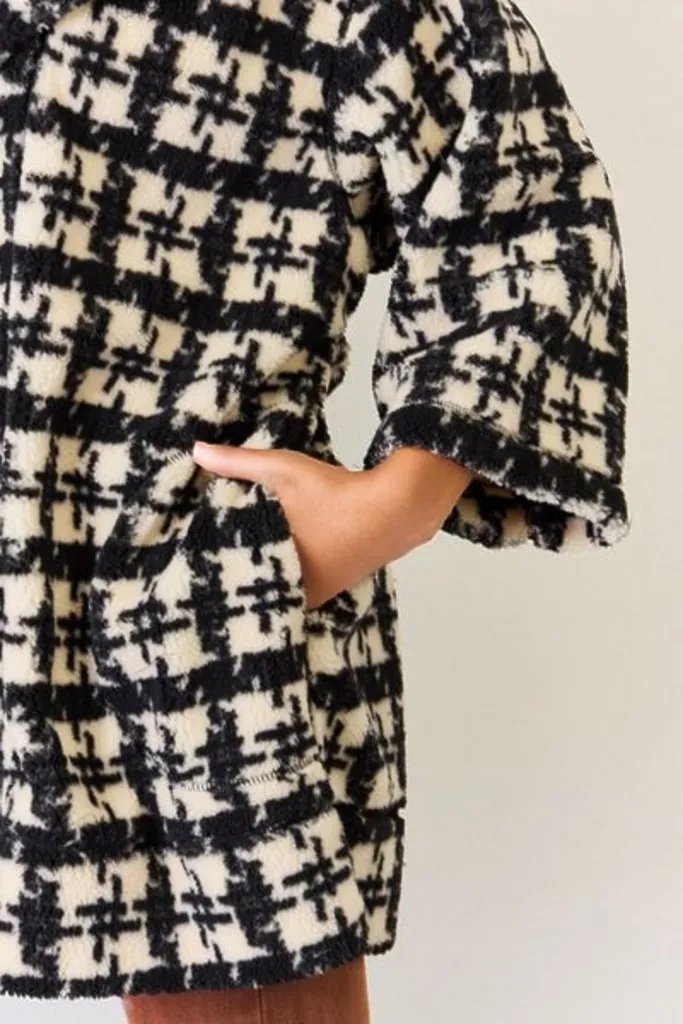 J.NNA Fuzzy Plaid Waist Tie Hooded Robe Cardigan