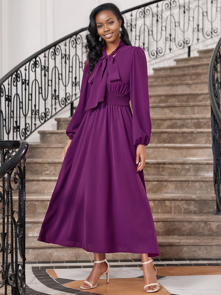 Tie-Neck Balloon Sleeve Dress