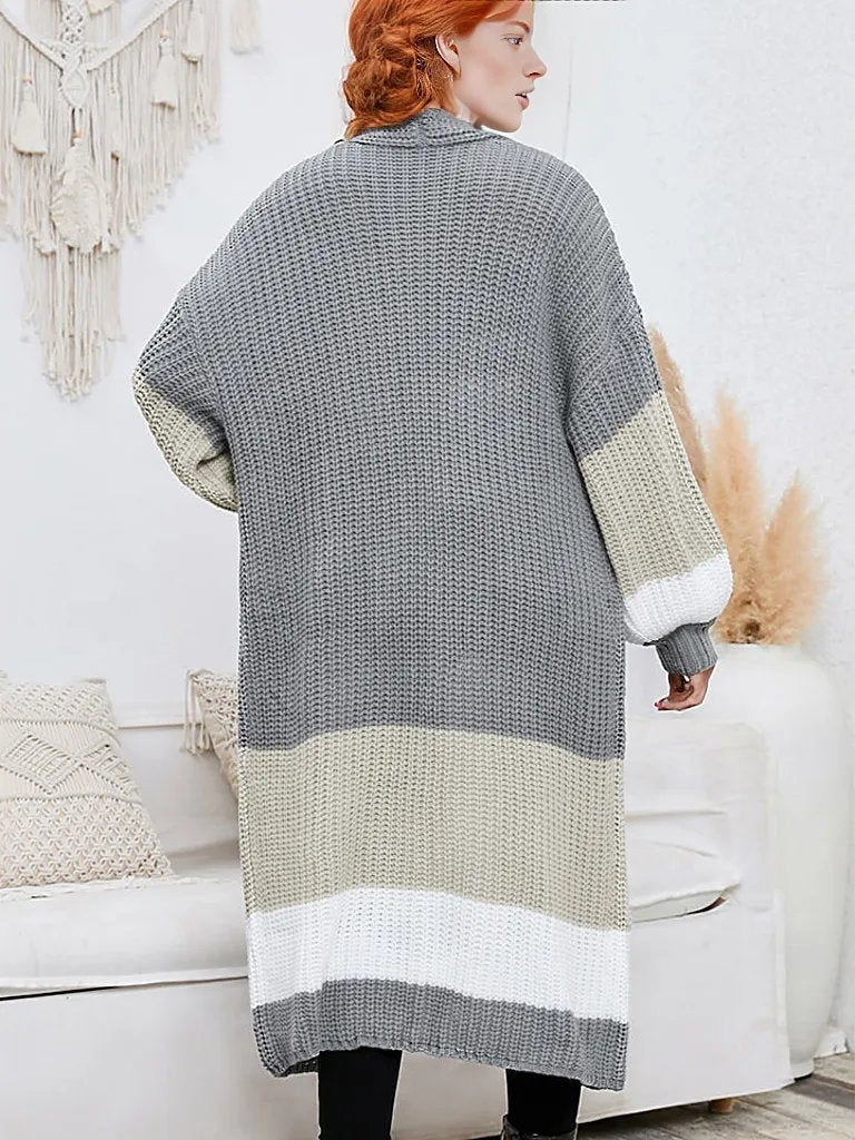Color Block Long Sleeve Pocketed Cardigan