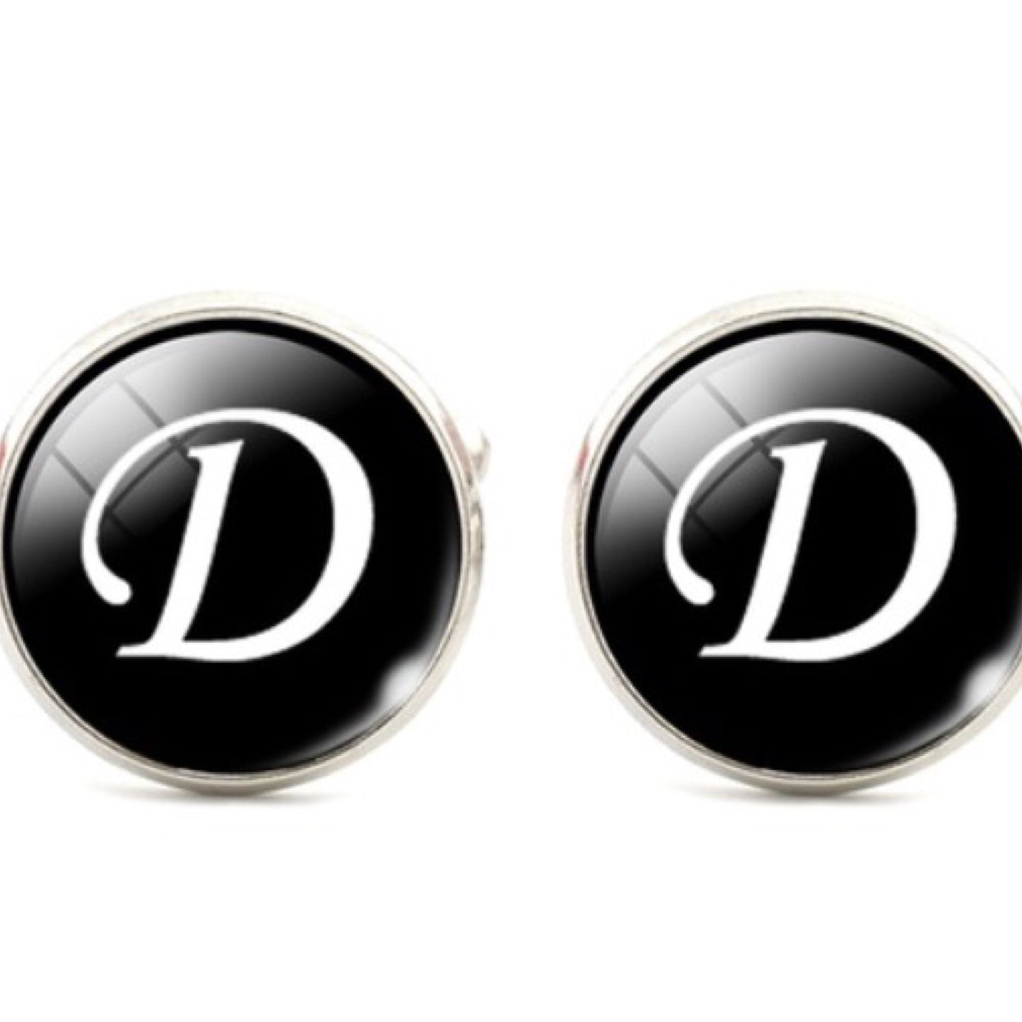 Men's Monogram / Initial Cuff Links - Black & Silver (A-Z)
