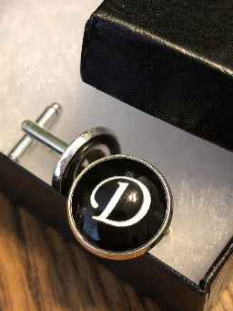Men's Monogram / Initial Cuff Links - Black & Silver (A-Z)