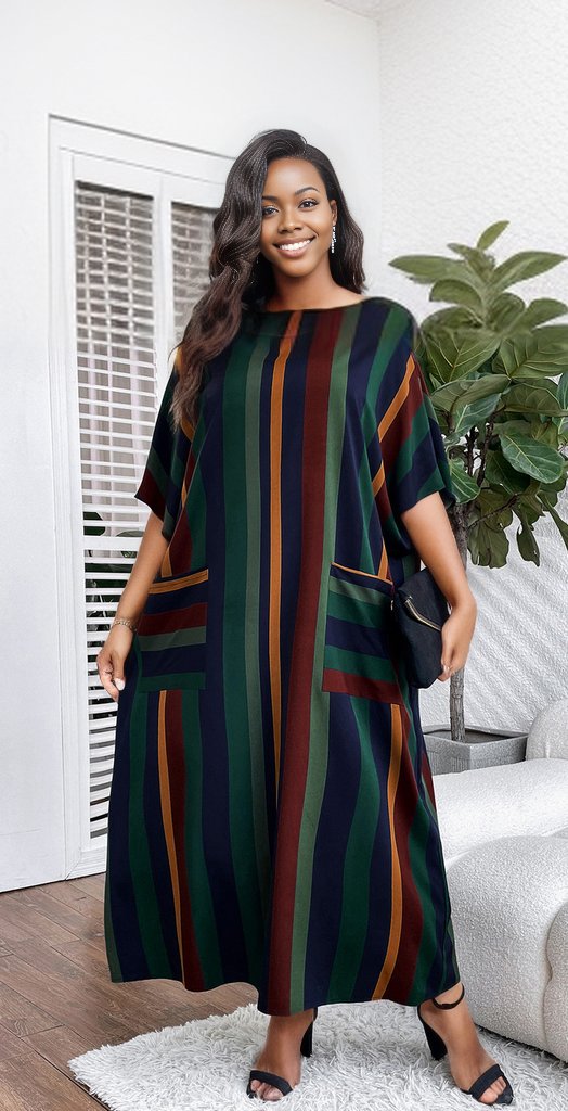 Plus Size Striped Maxi Dress with Pockets