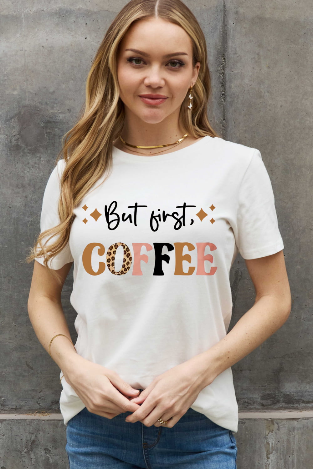 Simply Love Full Size BUT FIRST COFFEE Graphic Cotton Tee