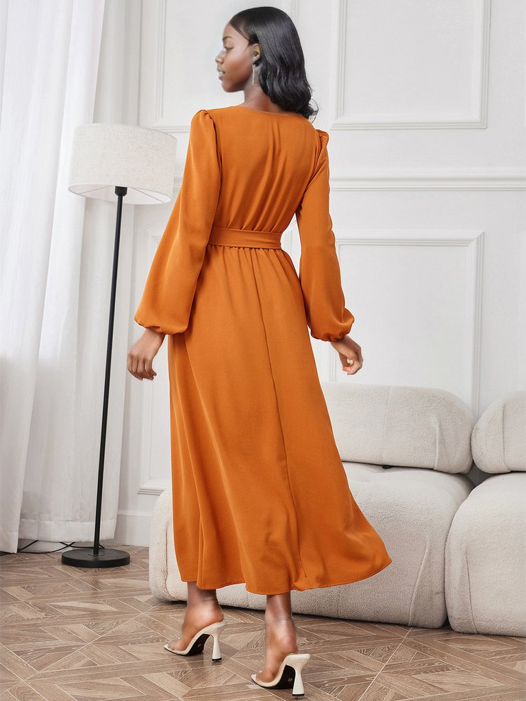 Tie Waist Puff Sleeve Maxi Dress