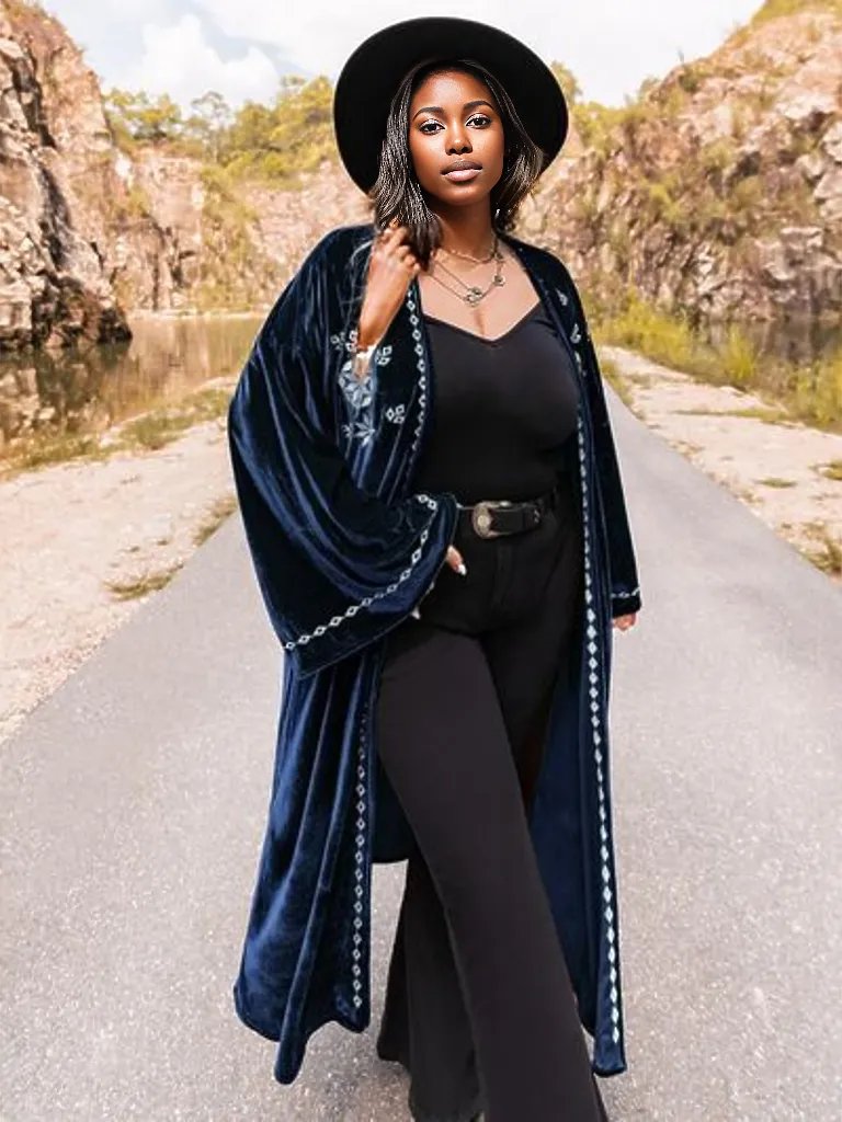 Plus Size Embroidery Open Front Long Sleeve Cardigan